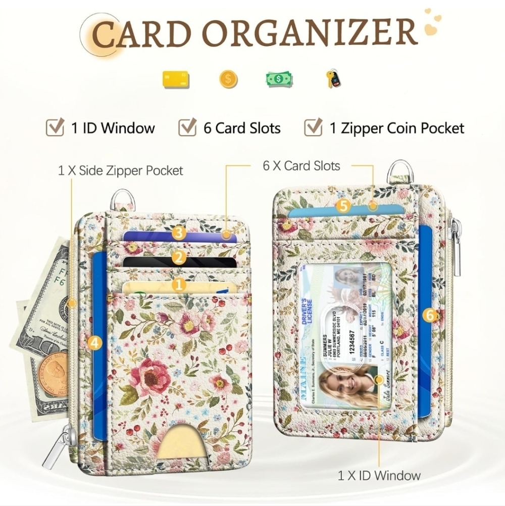 Floral Card Organizer with ID Window